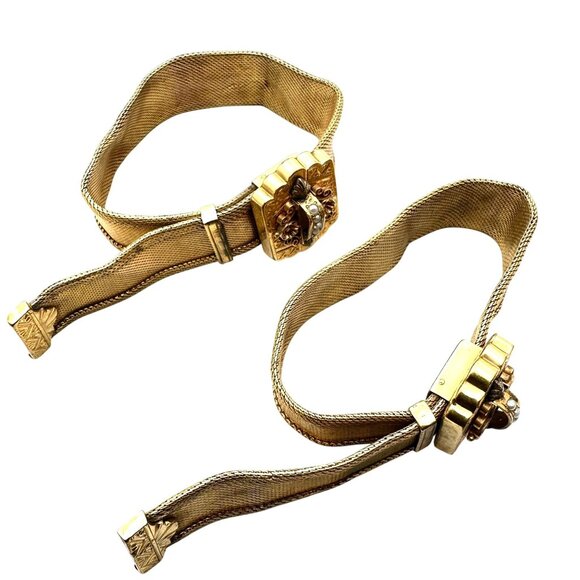 Antique Gold Filled Rare Pair of Wedding Bracelets Seed Pearl Ornate Victorian - Picture 5 of 6